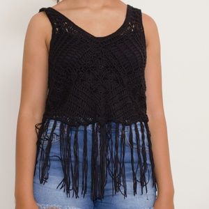 Black Lace String Tank Top